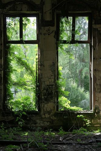 Fenêtres délabrées dans la nature
