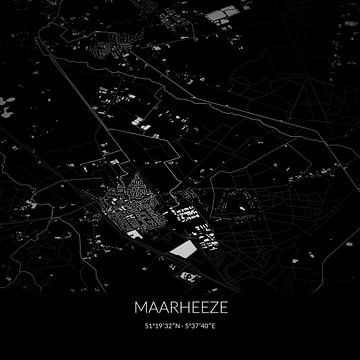 Zwart-witte landkaart van Maarheeze, Noord-Brabant. van Rezona