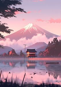 Japans landschap met de berg Fuji van Jan Bechtum