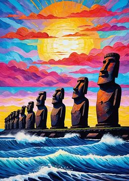Moai standbeeld, zonsondergang van MIROKKU