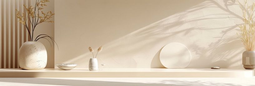 Modern still life in white with shadow panorama by Digitale Schilderijen