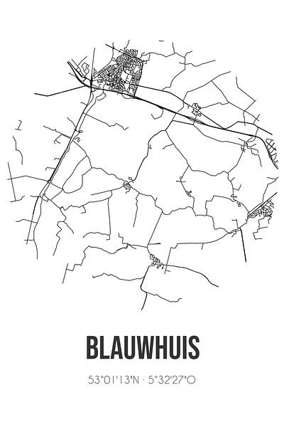 Blauwhuis (Fryslan) | Map | Black and white by Prints of Place