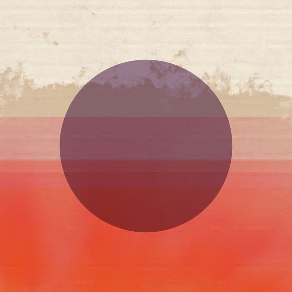 Paysage abstrait. Coucher de soleil en corail néon, lilas foncé, beige et bleu. par Dina Dankers