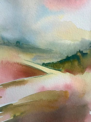Landelijk aquarel schilderij: Glooiend berglandschap - 2