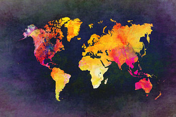 wereldkaart paars geel roze #kaart #wereldkaart