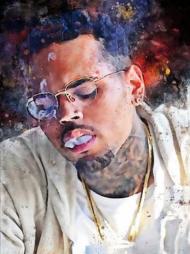 Chris Brown Watercolort van Muh Asdar