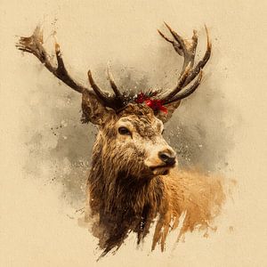 Hirsch in festlicher Ruhe Klassisches Winterporträt mit Weihnachtsambiente