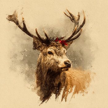 Hert in Feestelijke Rust Klassiek Winterportret met Kerstsfeer