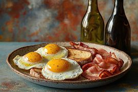 Dreierlei Spiegeleier mit knusprigem Bacon von Klaus Tesching - Art-AI