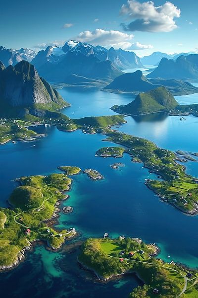 Traumhaftes Norwegen von oben von fernlichtsicht