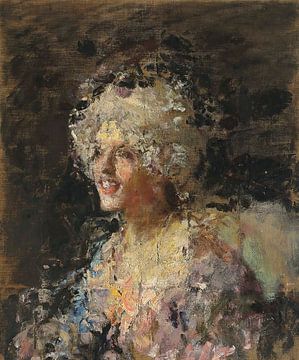 Antonio Mancini - Vrouw in kostuum (18e eeuw) van Peter Balan