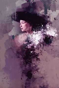 Lady with black hat | Purple | The Fashion Collection