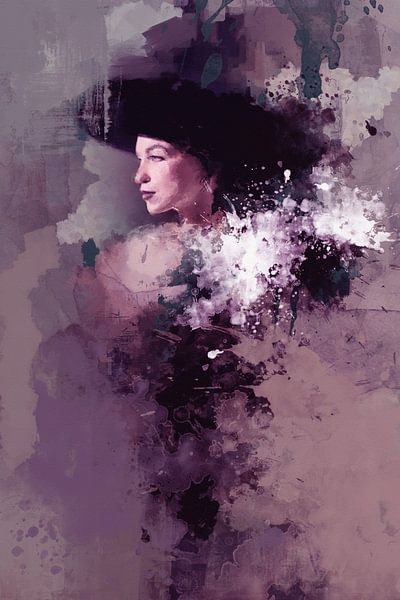 Dame met zwarte hoed | Paars | The Fashion Collection van MadameRuiz