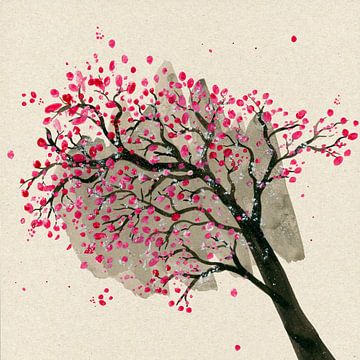 Blossom branch on cardboard by Bianca Wisseloo