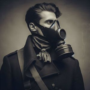 Männliches Porträt historisch mit Gasmaske von FoXo Art
