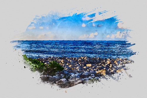 Uitzicht op de Oostzee in waterbrush-stijl
