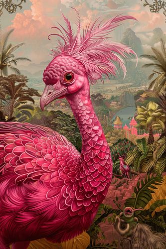 Roze fantasie vogel uit de 'Djawa' serie van Atelier Lovina