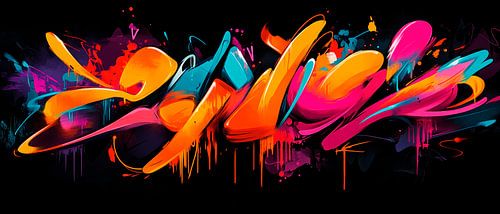 Kleurrijke graffitikunst op zwart