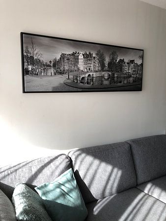 Amsterdam canal panorama in black and white