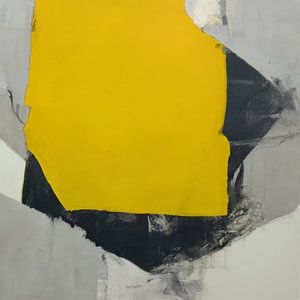 Technique mixte abstraite en jaune, gris et noir sur Studio Allee