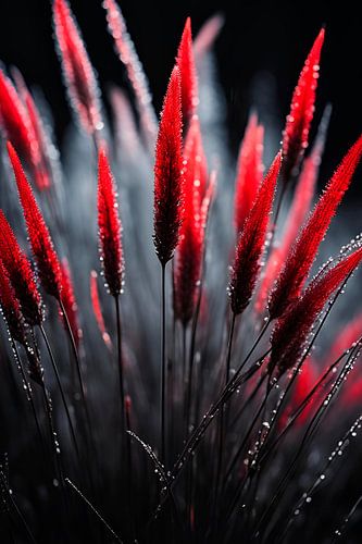 Rote Spitzen - Gräser im Morgentau