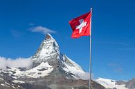 Schweizer Fahne mit Matterhorn von Menno Boermans Miniaturansicht
