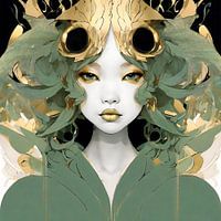 Golden Serenity: Chinese-inspired Abstract Portrait