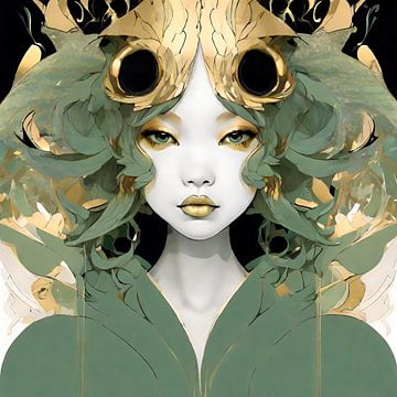 Golden Serenity: Chinese-inspired Abstract Portrait by Igniferae