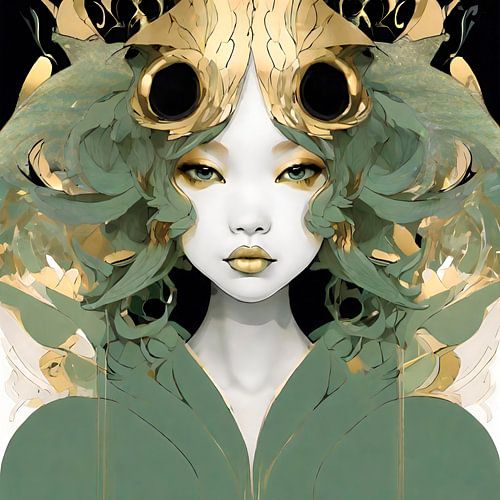 Golden Serenity: Chinese-inspired Abstract Portrait