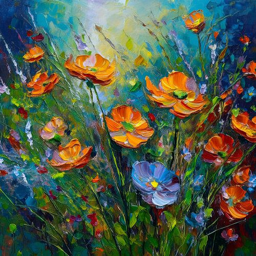 Lebendige impressionistische Blumen in einem Garten von Patricia Hofmeester