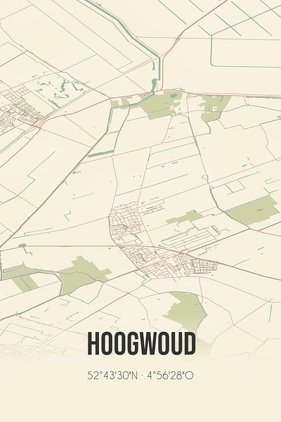 Vieille carte de Hoogwoud (Hollande du Nord) par Affiches de lieux