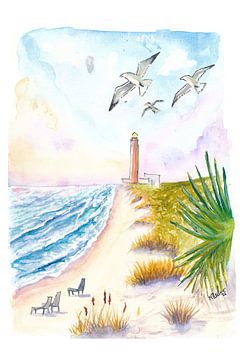 Wandbild von South Padre Island mit Leuchtturm, Stranddünen und Küste