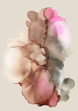 Kleurrijk, modern abstract aquarel in roze en bruintinten van A new language