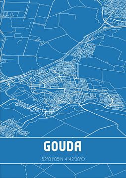 Blauwdruk | Landkaart | Gouda (Zuid-Holland) van MijnStadsPoster