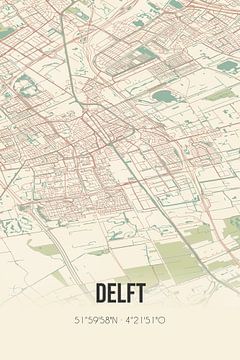 Vintage landkaart van Delft (Zuid-Holland) van Rezona