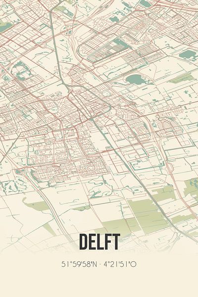 Vieille carte de Delft (Hollande méridionale) par Affiches de lieux