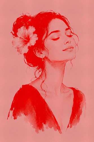 Portrait of a Woman in Pink, in Ink – Ink portrait by MadameRuiz by MadameRuiz