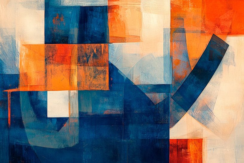 Geometrische Harmonie in Blau und Orange von Poster Art Shop