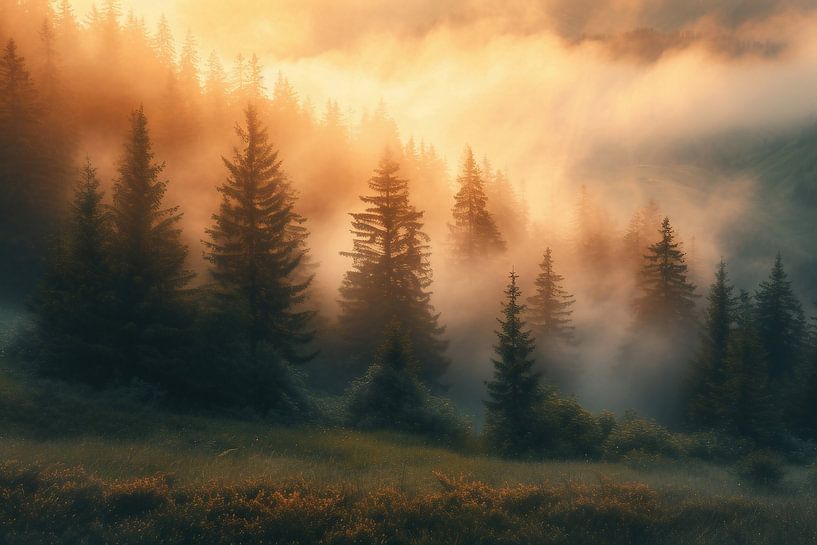 Gouden herfst boven het Boheemse woud van fernlichtsicht