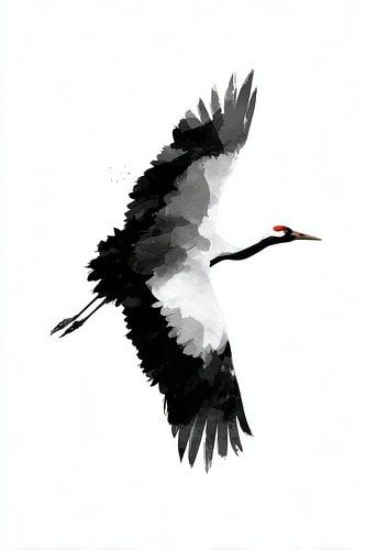 Kranich im Flug – Minimalistisch in Schwarz-Weiß