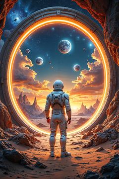ASTRAYON: Astronaut vor einem leuchtenden Stargate