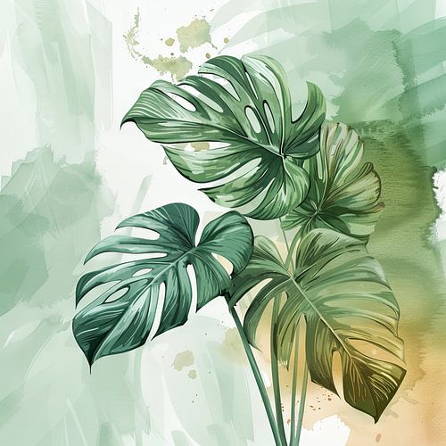 Monstera kunstwerk - Tropische bladeren