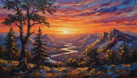 Coucher de soleil sur les sommets de la vallée sur Artistic