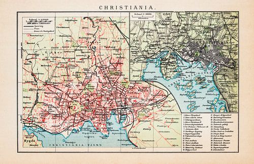 Vintage plattegrond Oslo ca. 1900