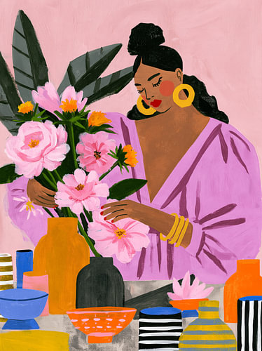 Portrait coloré d'une femme avec des fleurs