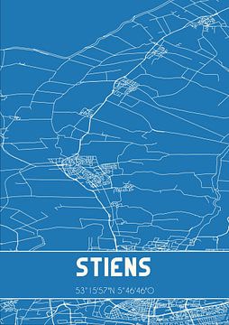 Blauwdruk | Landkaart | Stiens (Fryslan) van MijnStadsPoster