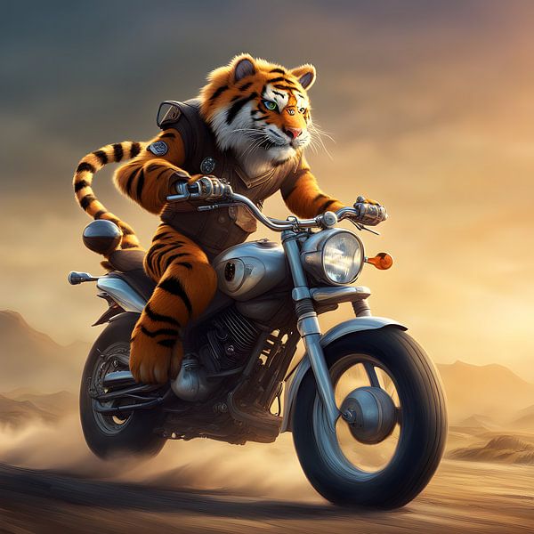 Tiger auf einem Motorrad von Laly Laura
