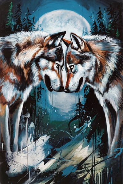 Loups et lune dans la forêt par Imperial Art House