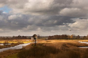 Friesland De Alde Feanen met windmolen - Nationaal park bij Earnewoude van Marianne van der Zee