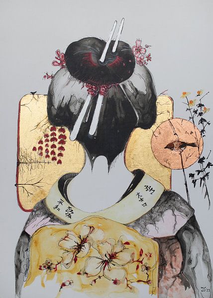 japanese woman with raised hair by Janny Schilderink......Atelier "de Tuute "